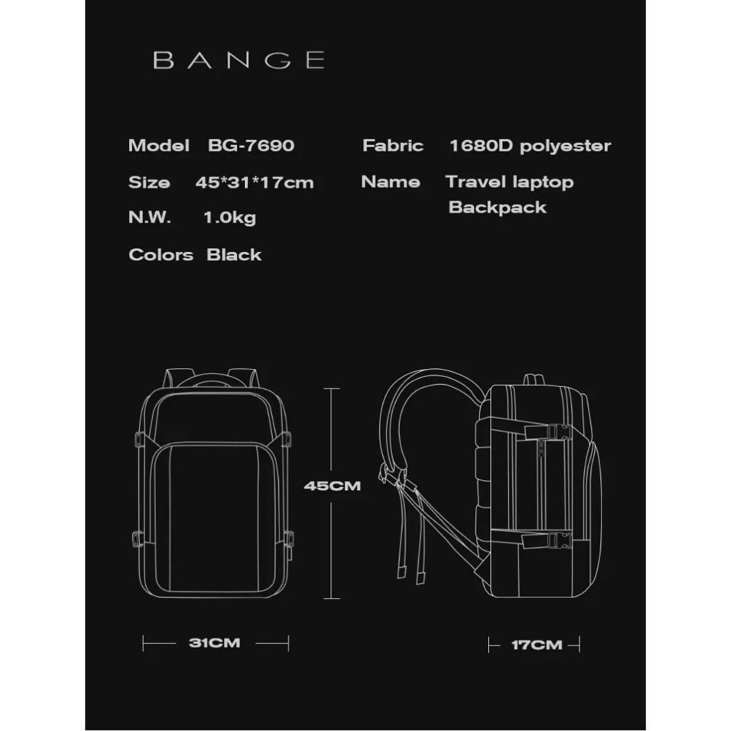 Bange BG7690 Tas Ransel pria Laptop Kerja Backpack 15.6 Inch Waterproof