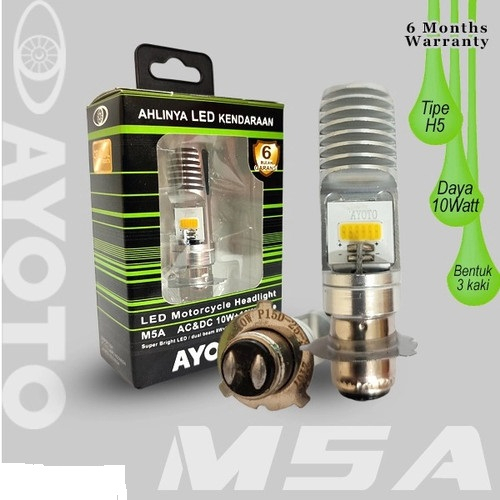 Lampu Depan LED Motor AYOTO M5A H5 AC DC 10 Watt Piringan Kaki 3 Hi Low