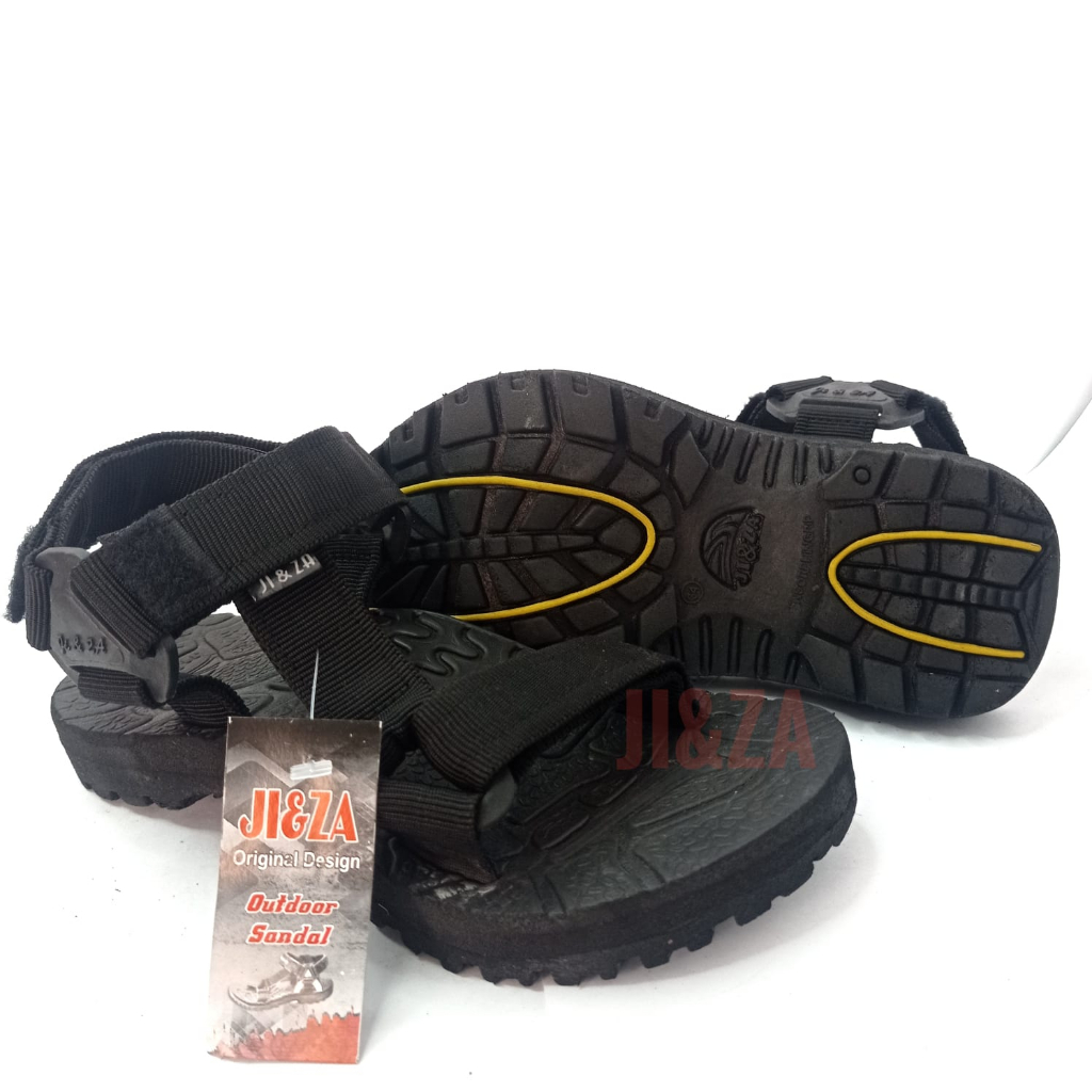 SANDAL GUNUNG HITAM POLOS JI&ZA 100%sandal premium /sandal outdor/sandal pria dan wanita