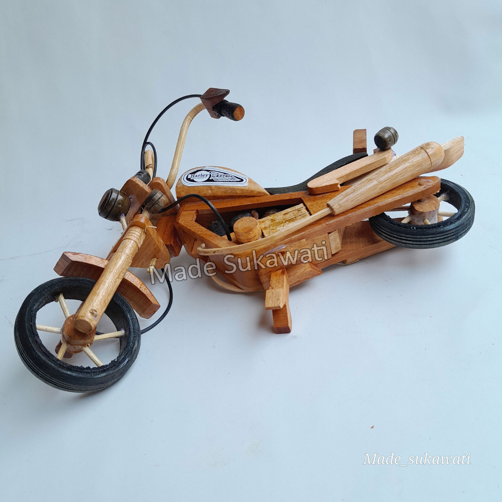 Miniatur motor Harley L 35cm kerajinan kayu handmade