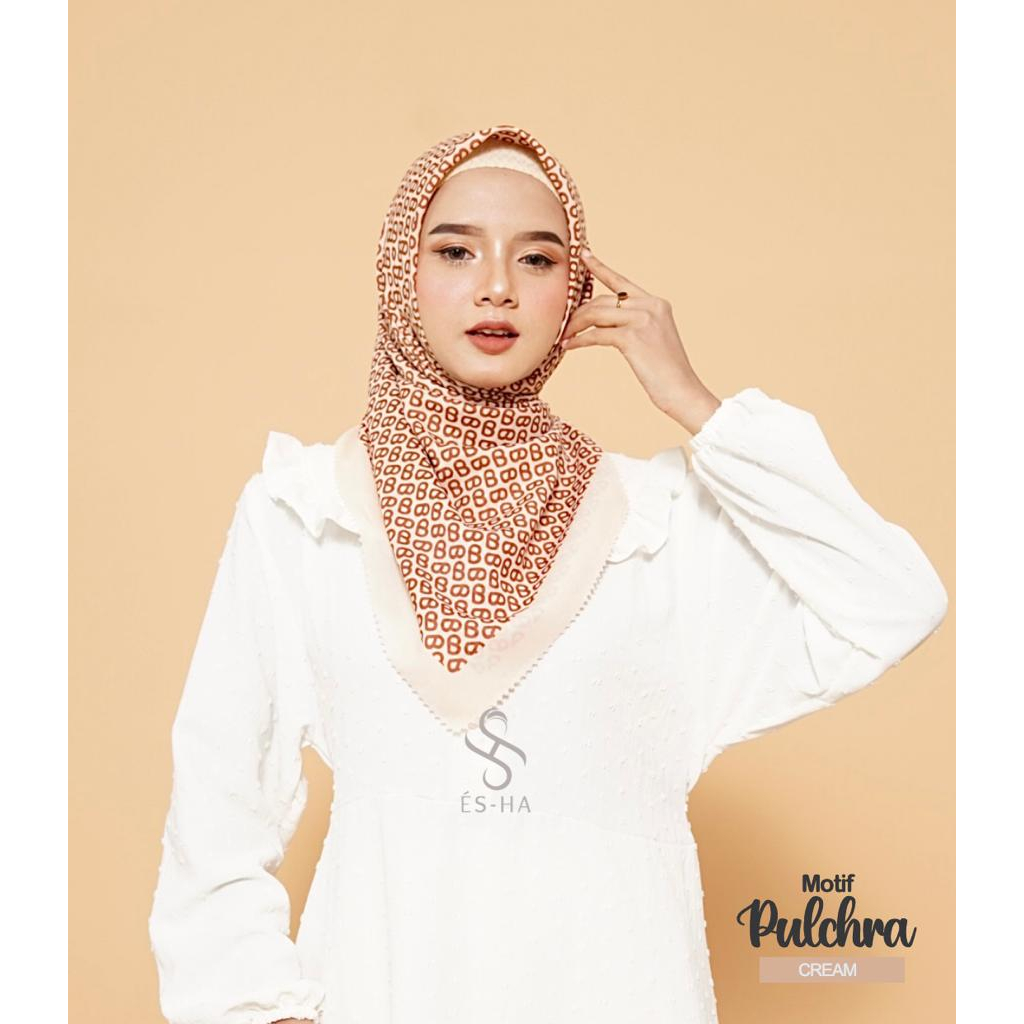 VOAL MOTIF/ COD HIJAB SEGIEMPAT MOTIF PULCHRA CREAM VOAL PREMIUM VIRAL TERBARU