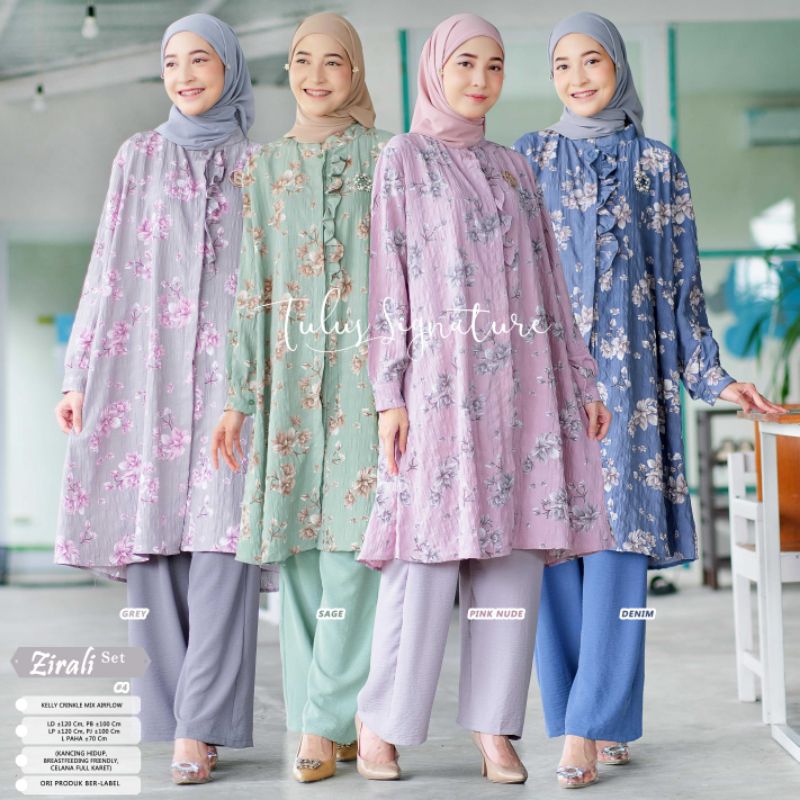 ZIRALI SET #4 BY TULUS SIGNATURE / ONESET CRINCLE MOTIF MUSLIMAH / Setelan celana airflow wanita