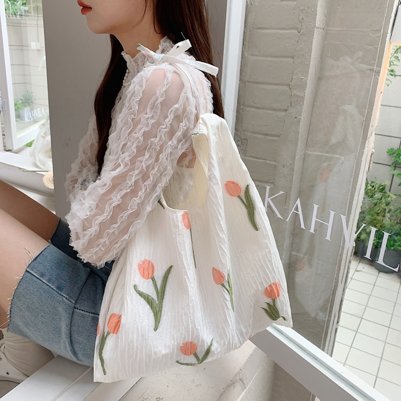 Tulipa Bag Set Premium Korean Trendy Flower Tote Bag / Top Handle Bag / Tulip Bag Tas Premium Import Fashion