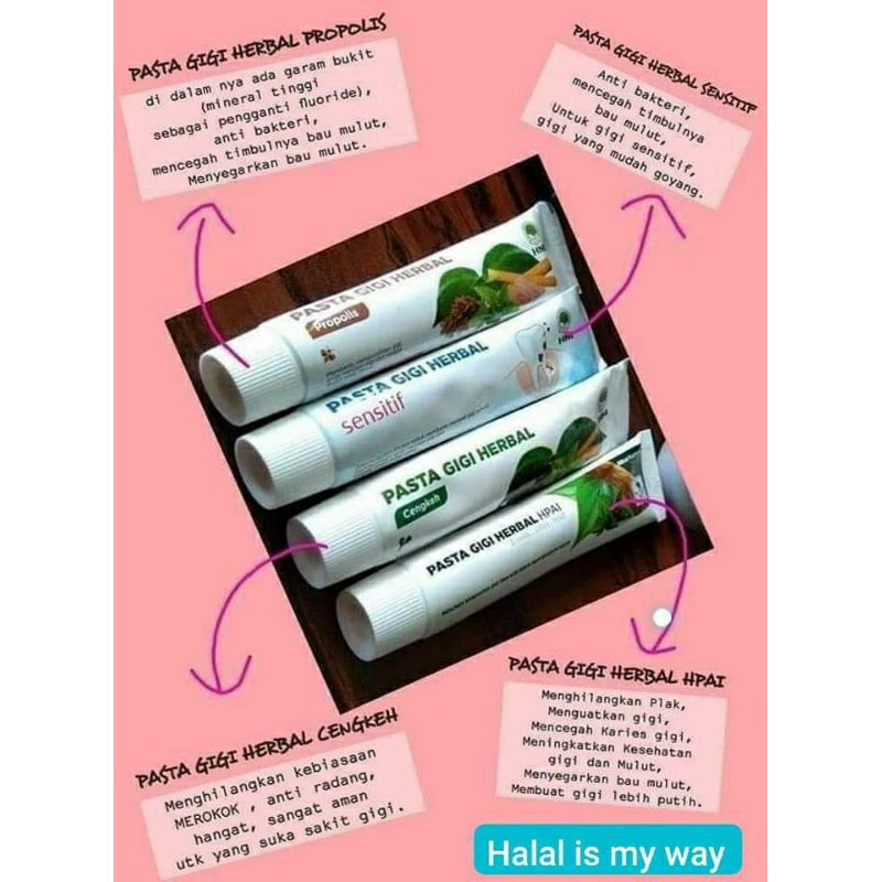 Pasta Gigi Herbal HNI, Pasta gigi Propolis, pasta gigi sensitif, pasta gigi siwak, pasta gigi cengke