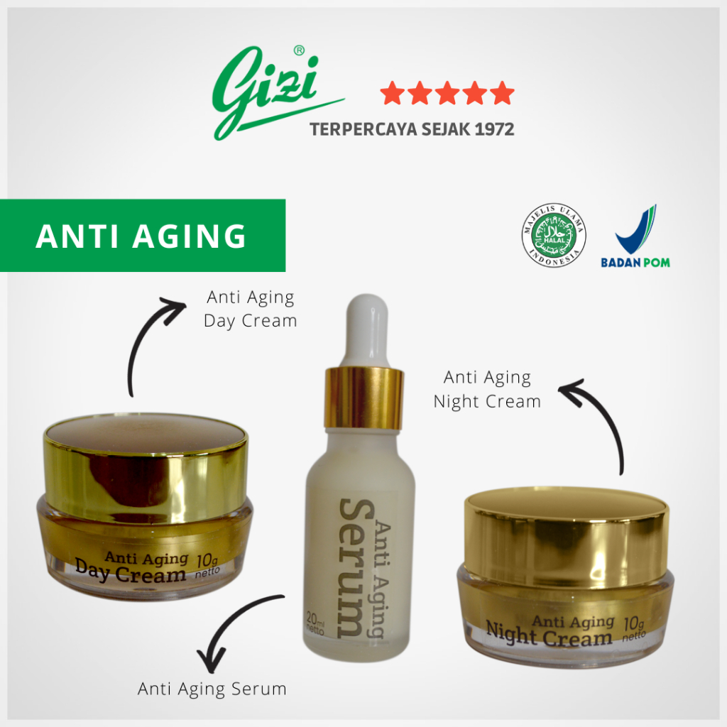 Paket Skincare Anti Aging 3 in 1 Set Day Cream Night Cream Serum Anti Aging / Perawatan Pencerah Waj
