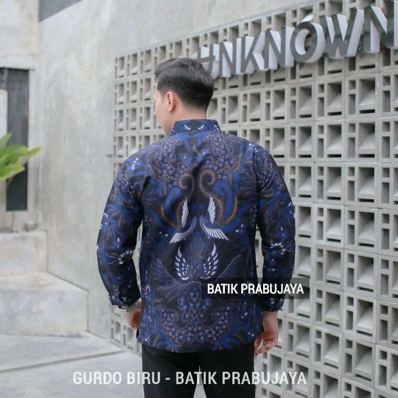 GURDO BIRU Kemeja Baju Batik Pria Lengan Panjang Modern Premium Full Furing Katun Halus