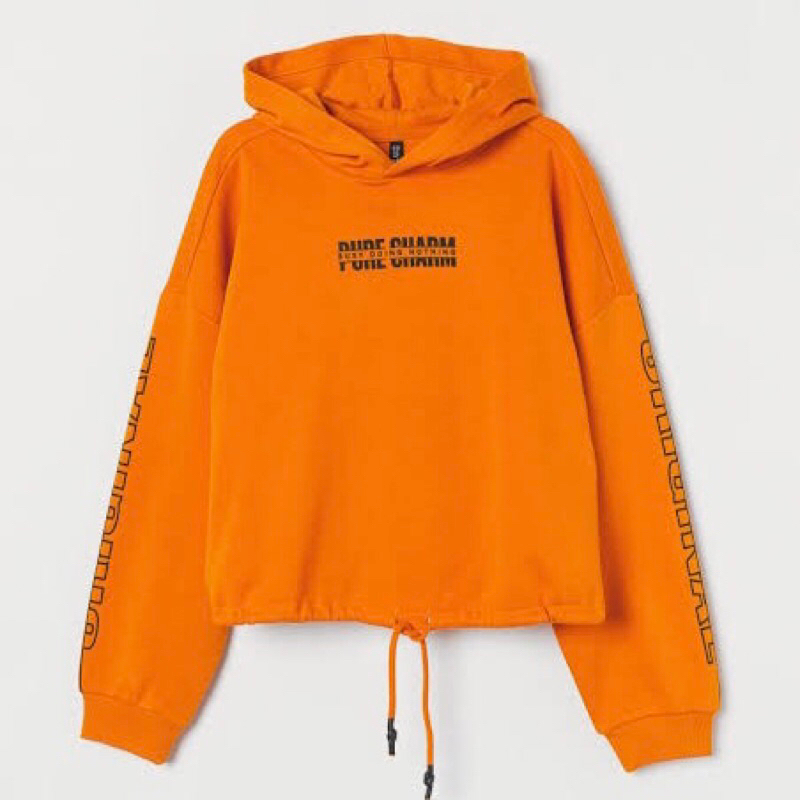 H&M PURE CHARM ORANGE CROP TOP HOODIE LACE TIE SWEATER JACKET