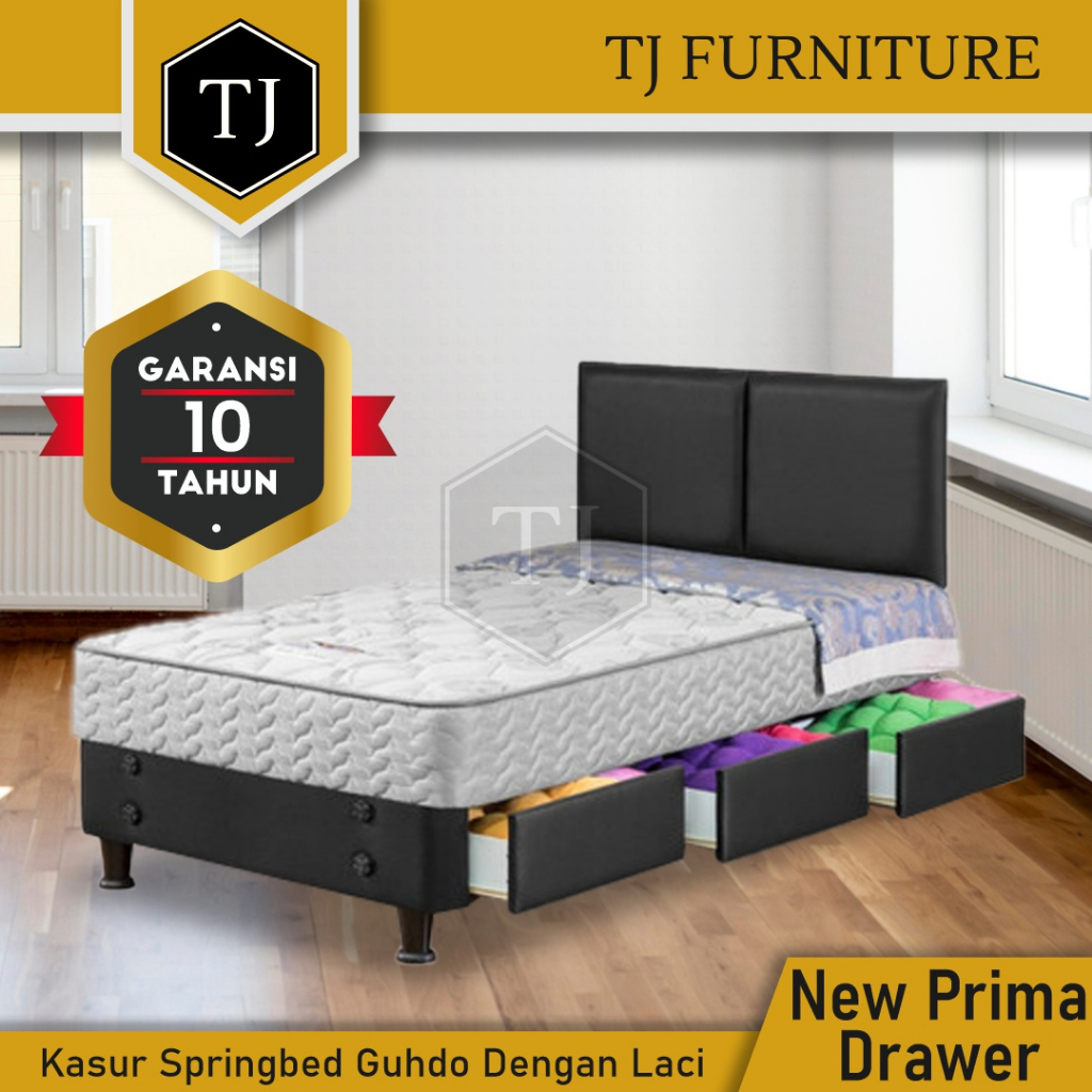 Guhdo Springbed New Prima Drawer / Kasur Springbed 3 Laci 90 x 200 cm HB Atlantic - Full Set Origina