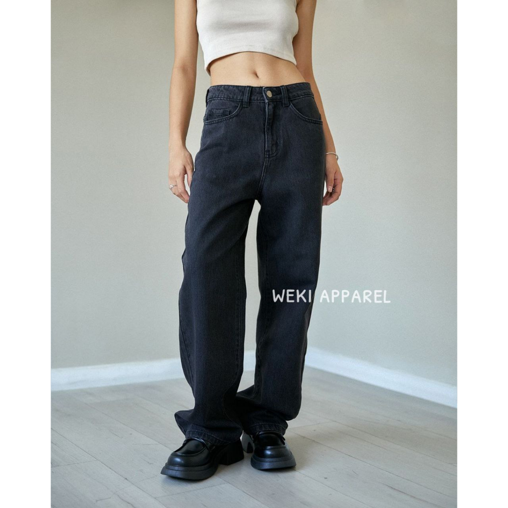 Weki HW Loose  Boyfriend Jeans Straight Black