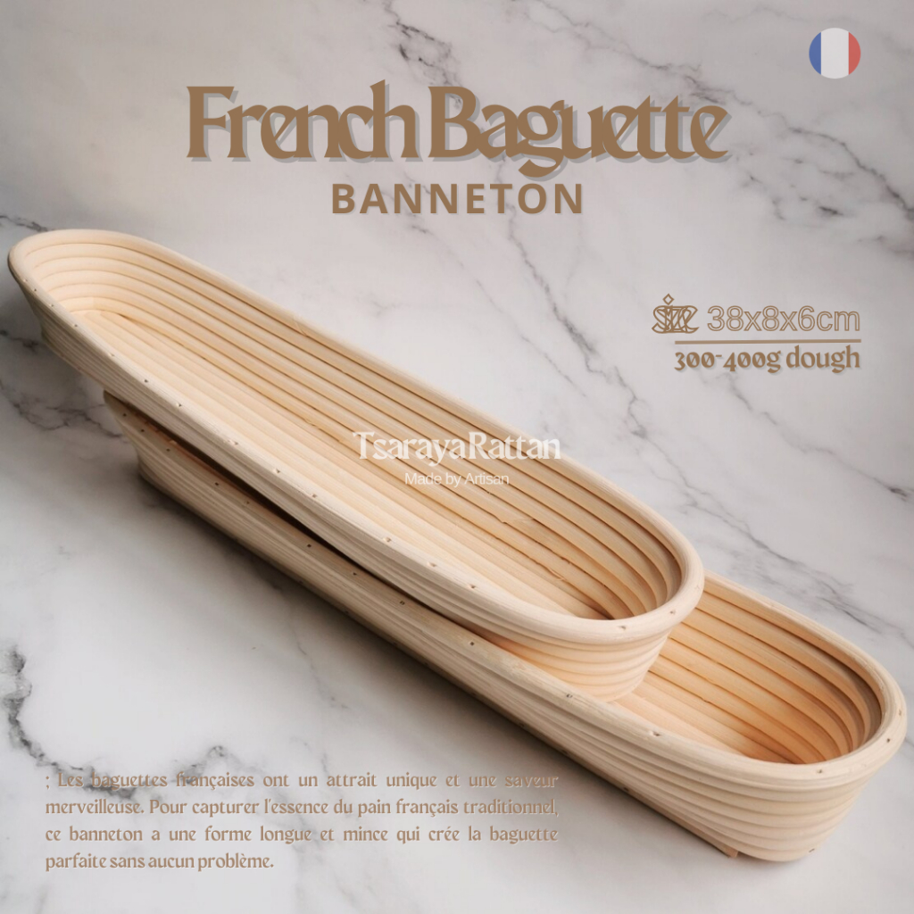 Banneton Baguette 38cm for 380-400g dough include Liner Tsaraya Rattan
