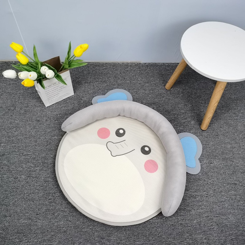 Cooling effect animal buddy round bed with head pillow