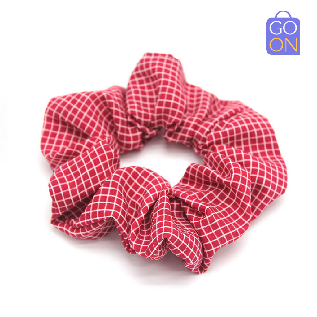 GO ONLINE Scrunchie Pola Kotak - Kunciran Ikat Rambut Korea Cepol Hijab / Jilbab [ Gratis Ongkir / Cod ]