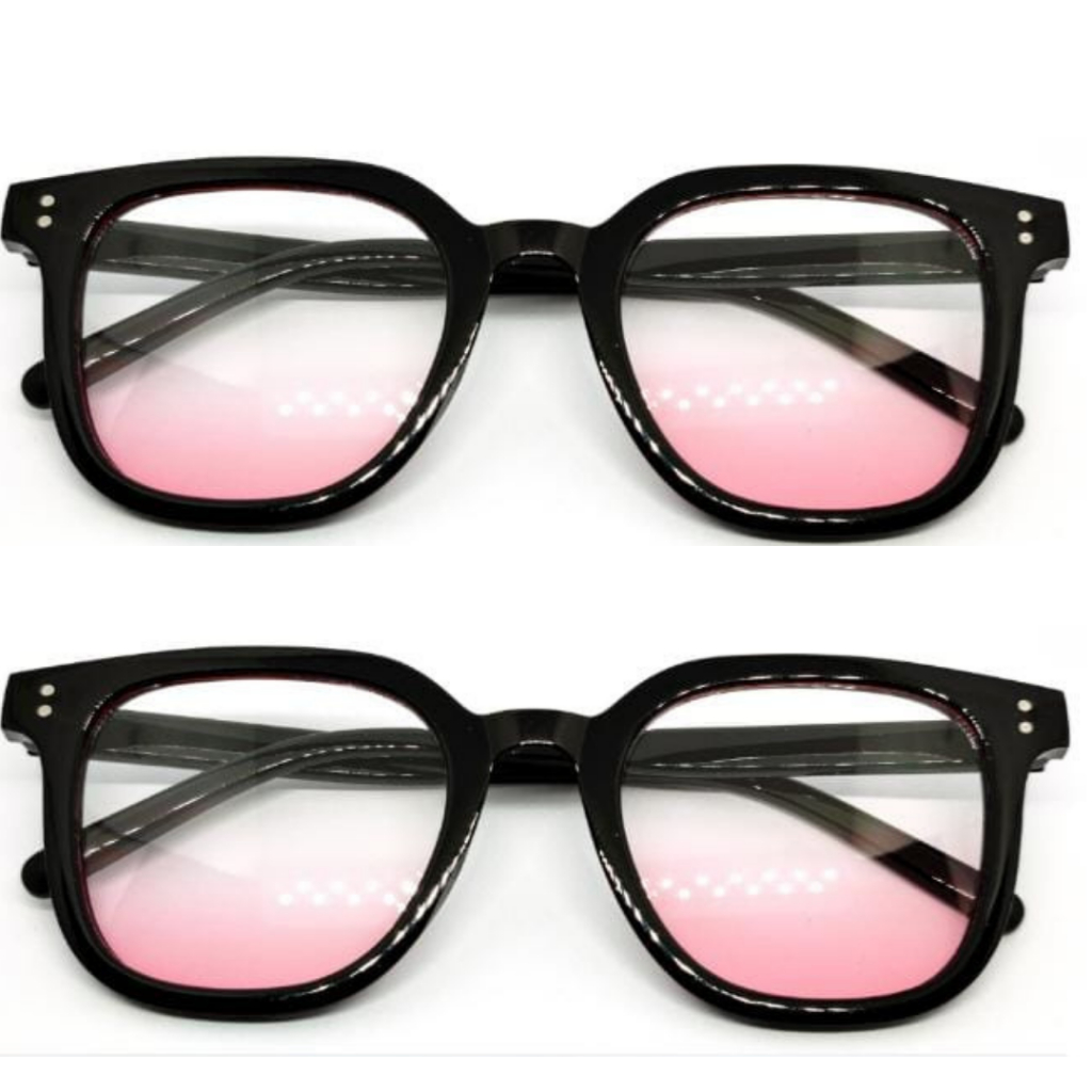 Kacamata Frame Hitam Kacamata Lensa Pink  Kaca mata 2 warna Kacamata Fashion 15911