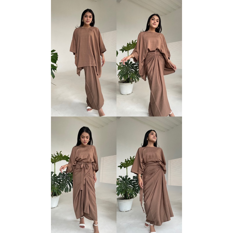 Zéa - Ava - Setelan Set Kaftan dan Rok Lilit Katun Polos Multi Look