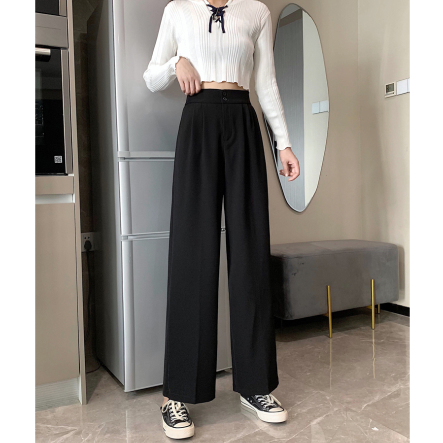 XIAOZHAINV Celana Kulot Casual Wanita Longgar Lurus Highwaist Pants Korean Style 8806