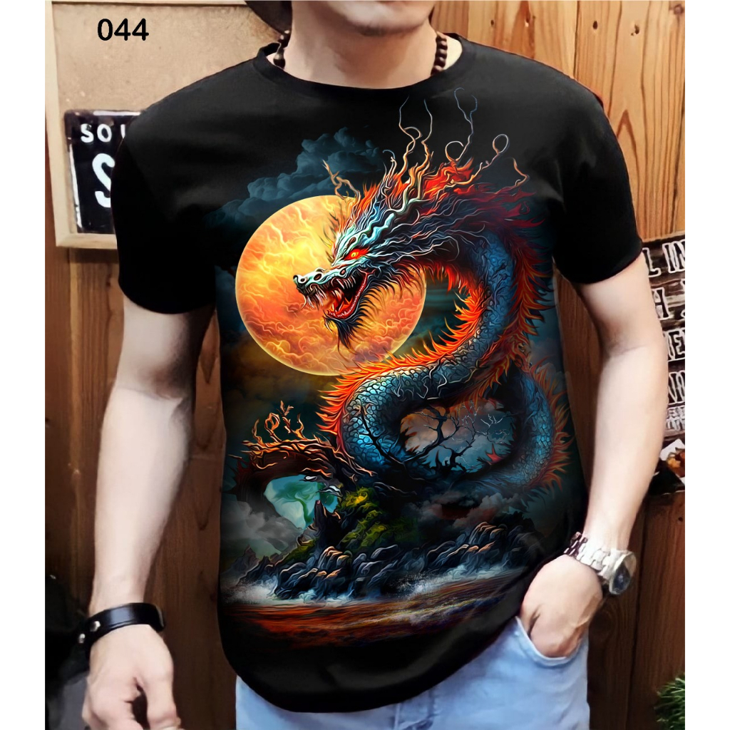 kaos distro pria T-shirt motif naga bulan