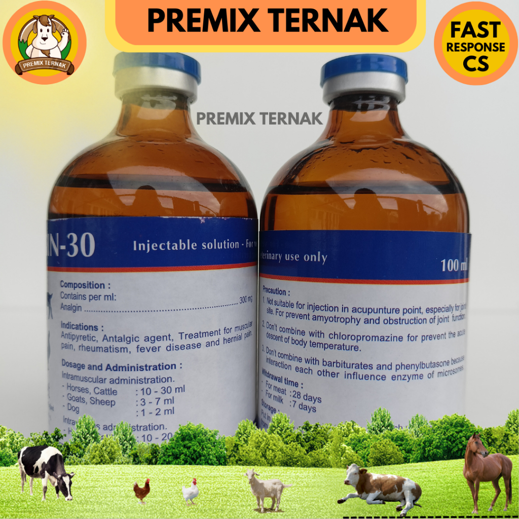 ANALGIN 30 100 ml - Pereda Nyeri dan Demam Ternak Sapi kambing Domba - Analgin 30 - like Sulpidon