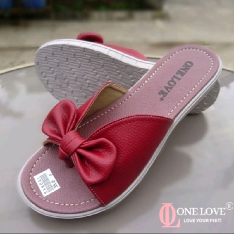 SANDAL FLAT||ONE LOVE||MERAH DAN COKLAT