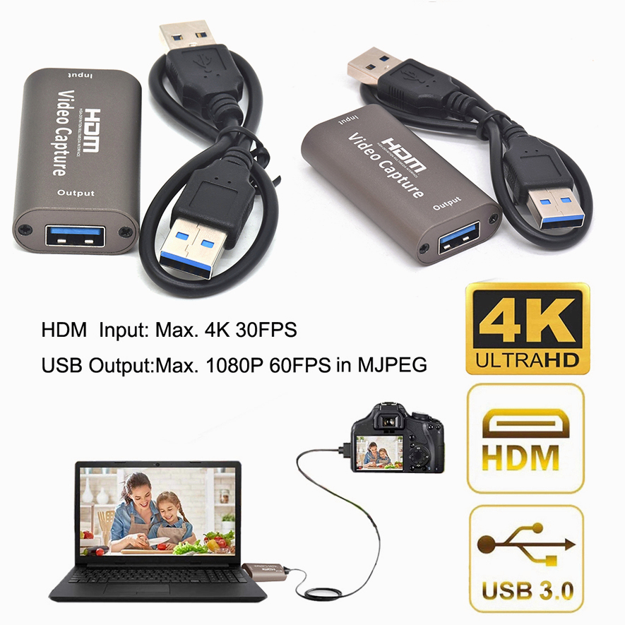 Actual【COD】4K USB 3.0 with cable  Video Capture Card Phone Game Webcast Course Study Video Recording Board 1080P