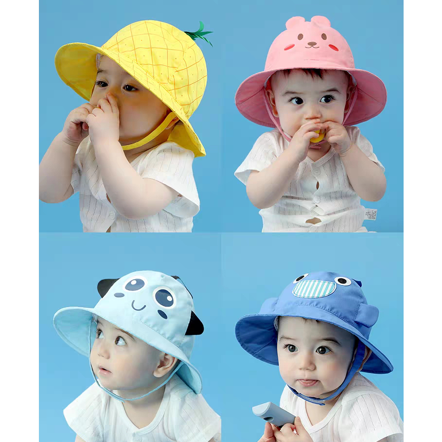 (Hello Girl)MZ40 Bucket Hat Topi Anak Balita Umur 2-6 Tahun Motif Telinga Smile Import