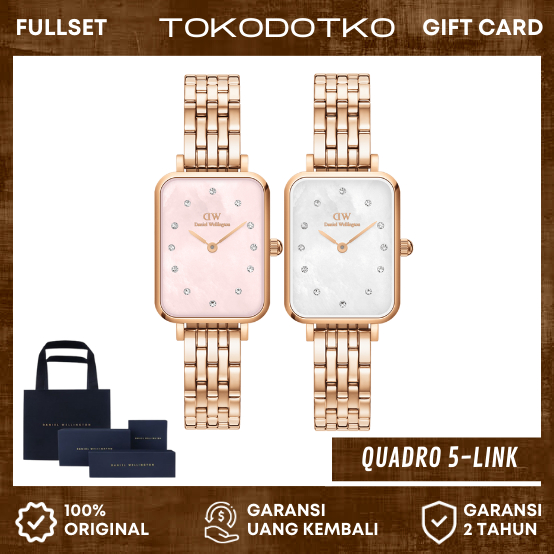 (Original 100% - Garansi 2 Thn) Jam Tangan Daniel Wellington Original Wanita Quadro Pressed 5 Link Free Box  Dan Kartu Ucapan / Jam Tangan DW Original