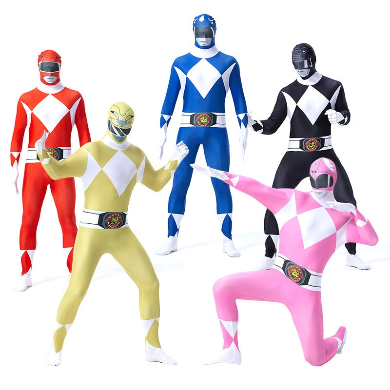 &lt;Stock ready&gt; Anak-anak Power Rangers Cosplay Bodysuit Boys Girls Superhero Jumpsuit Halloween Costume untuk 3-10 tahun