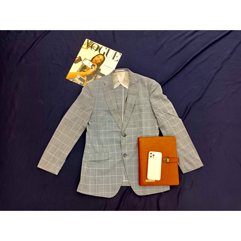 [HOT] M.F. EDITORIAL Grey Tartan Plaid Blazer