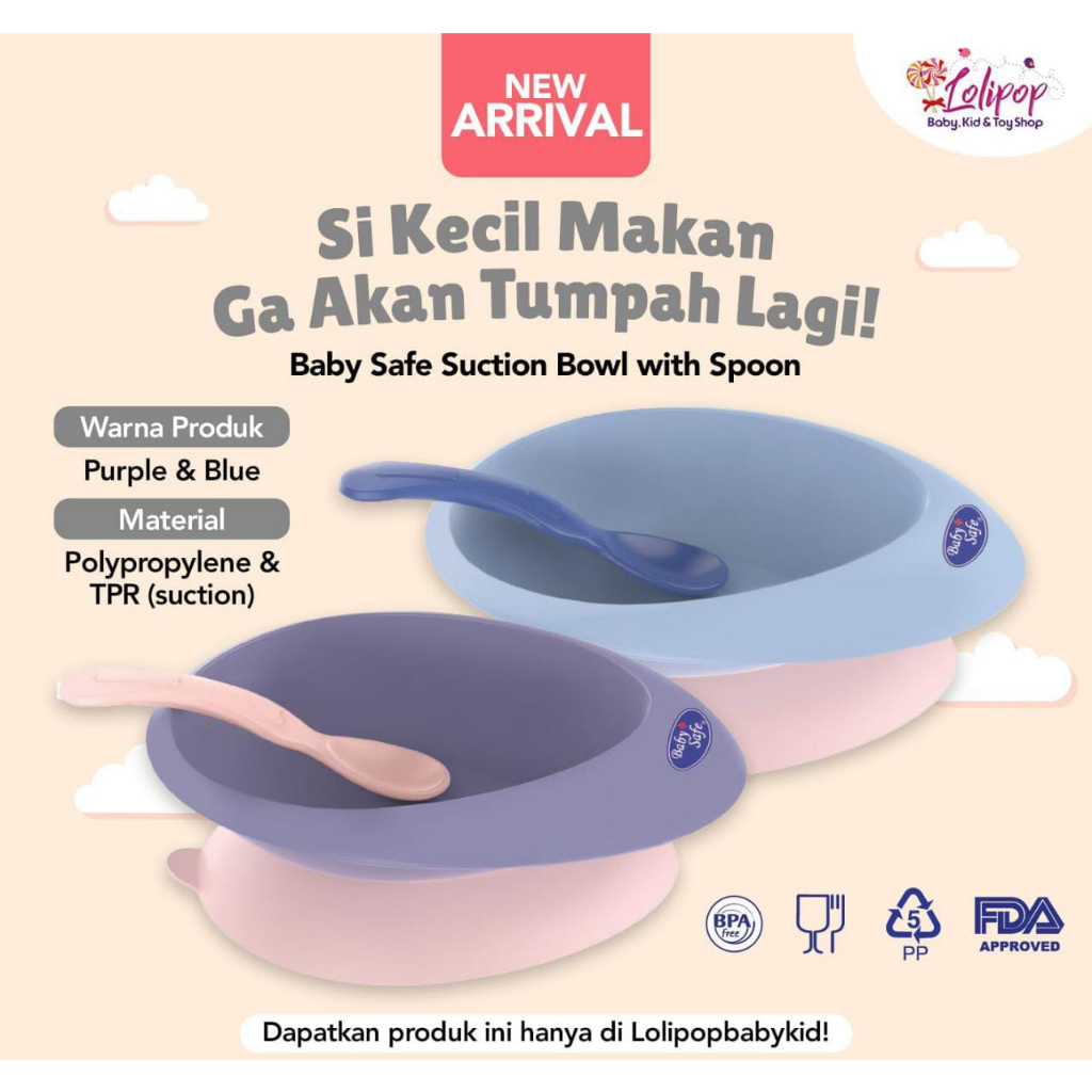 Baby Safe B354 Suction Bowl With Spoon Mangkok Anak Anti Geser +Sendok