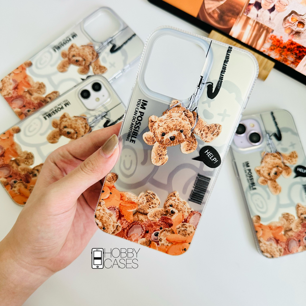 Case Motif Bear Beruang Lucu Hard Hologram Casing iPhone X XR XS 11 12 13 14 PRO MAX