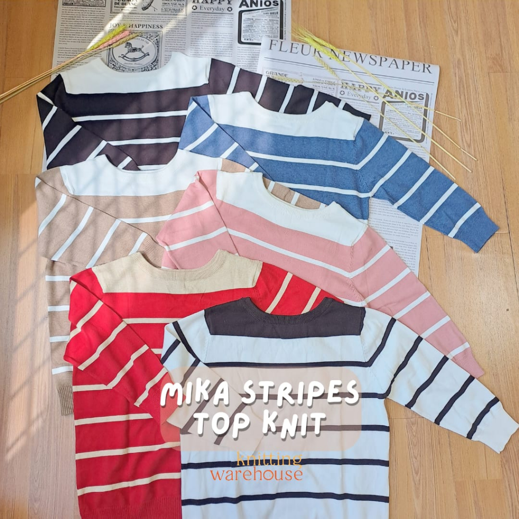 Mika Stripes Top Knit - Atasan Baju Wanita Rajut Lengan Panjang (5176)