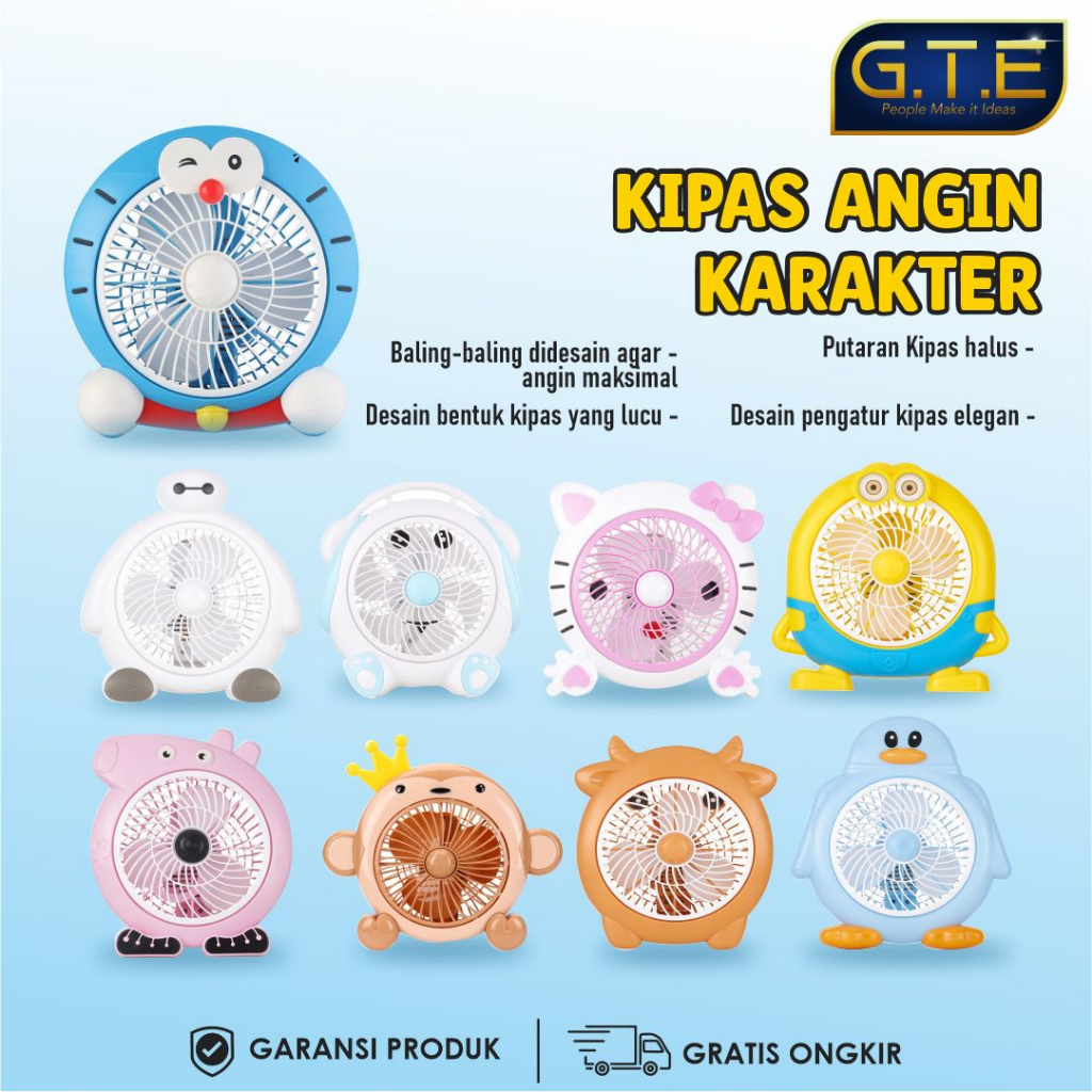 GTE | KIPAS ANGIN KARATER 10INCH KIPAS MEJA LISTRIK TABLE FAN | KIPAS KARAKTER LUCU