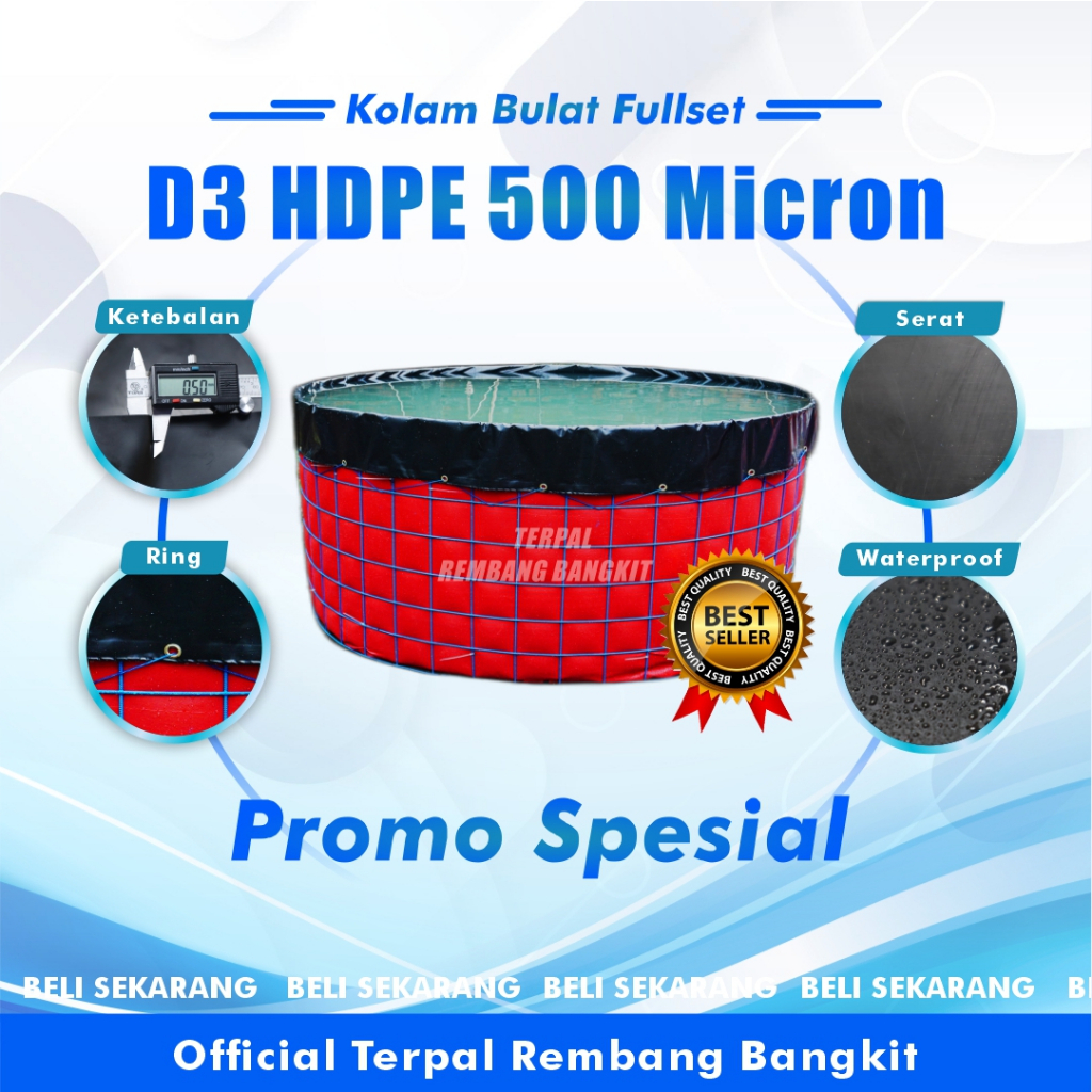 Paket Kolam Bulat Diameter 3 Fullset HDPE 500 Mikron