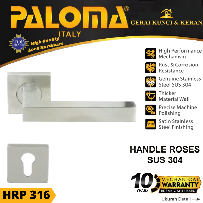 Handle Pintu Roses PALOMA HRP 316 LHT CALVO SQ STAINLESS STEEL