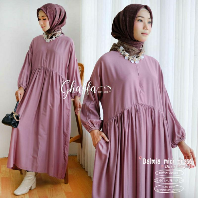 GHAFFA THE LABEL Dalmia midi dress jumbo ld 130 pb 125 gamis midi polos rayon viscose zipper depan b