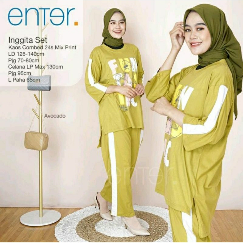 ENTER set kaos combed jumbo ld 126 130 setelan wanita jumbo bahan katun kaos adem fit xxl set kekini