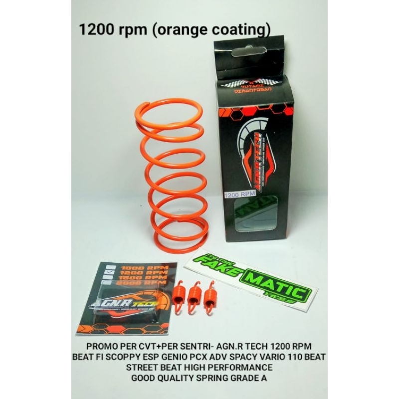 PER RACING CVT+PER SENTRI1200 RPM- AGN.R TECH (ORANGE COATING) BEAT FI SCOPPY ESP GENIO PCX ADV SPACY VARIO 110 BEAT STREET BEAT  HIGH PERFORMANCE HIGH QUALITY SPRING GRADE A+