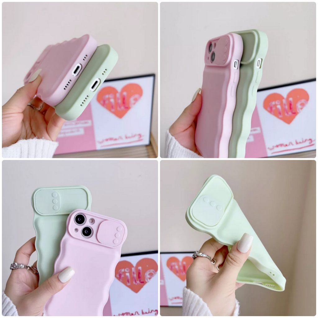 WSC - IPHONE X XS XR 11 11 PRO 11 PRO MAX 12 12 PRO 12 PRO MAX 13 13 PRO 13 PRO MAX 14 14 PRO 14 PRO MAX - WAVE pastel slide candy soft case gelombang berwarna macaroni