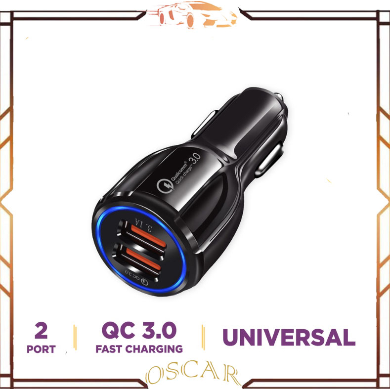 Car Charger Colokan Mobil 2 Ports QC3.0 3.1A  Qualcomm Black White