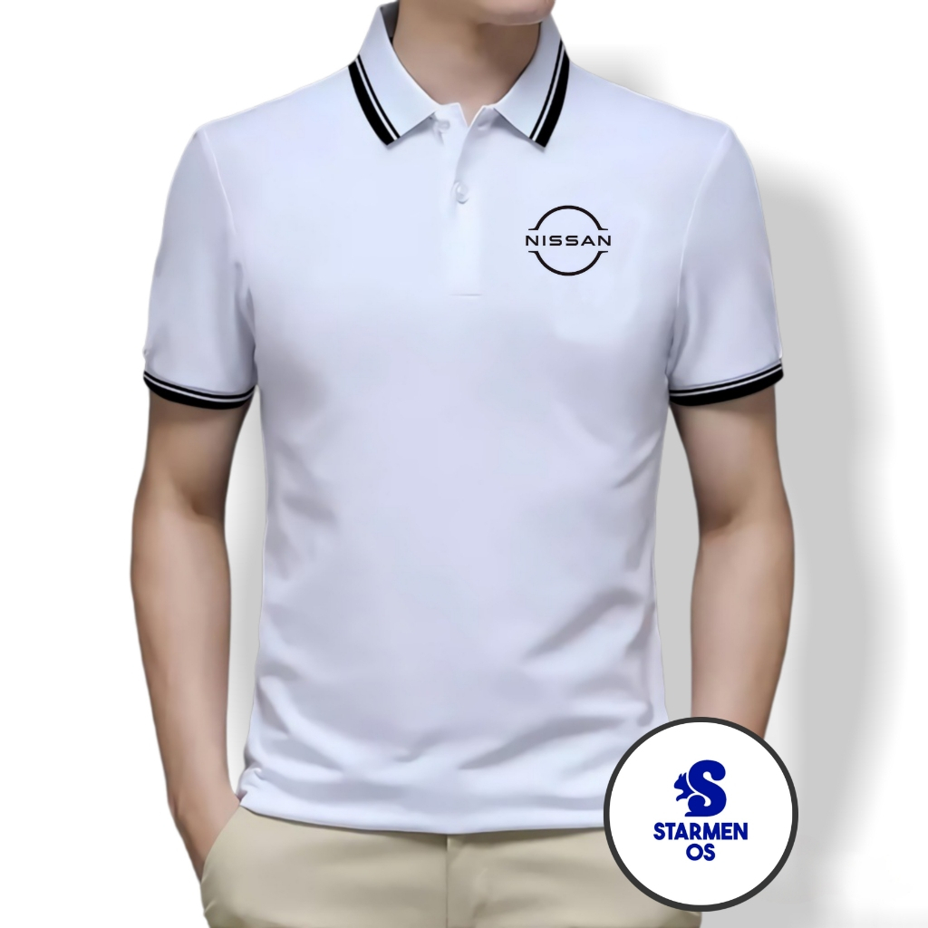 Kaos Polo Shirt Pria Kerah List Putih NEW NISAN