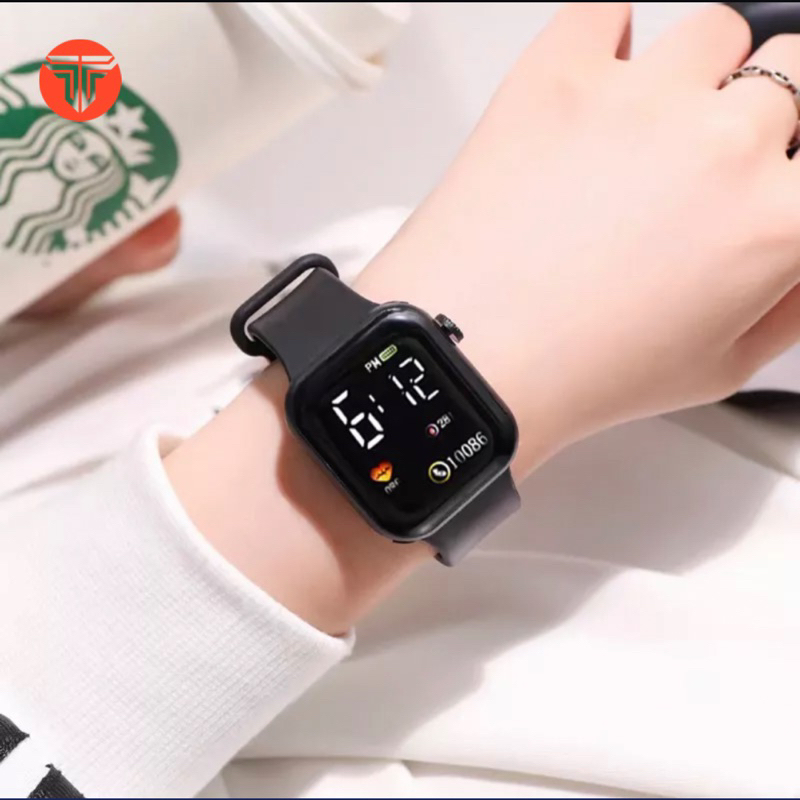 ELITEE Jam Tangan Digital LED JT281 Tali Satu Warna Rubber Kotak Unisex Watch Electronic Fashion Korean Style Persegi  Pria Wanita Couple Anak Remaja Import Jam Tangan Model Series 8