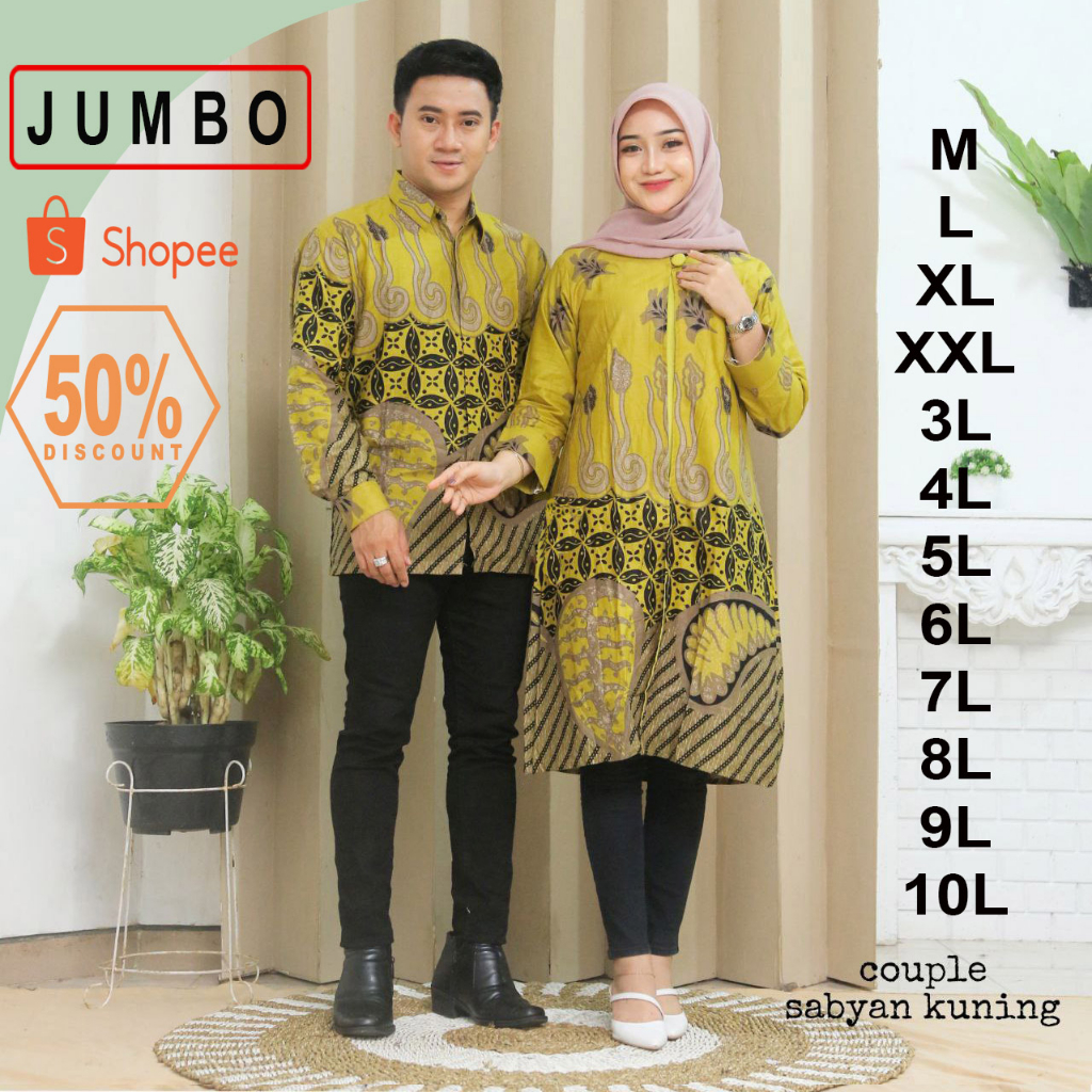 Baju Couple Tunik Big Size - Ukuran M L XL XXL 3L 4L 5L 10L -  Atasan Tunik Batik Jumbo - Baju Kanto