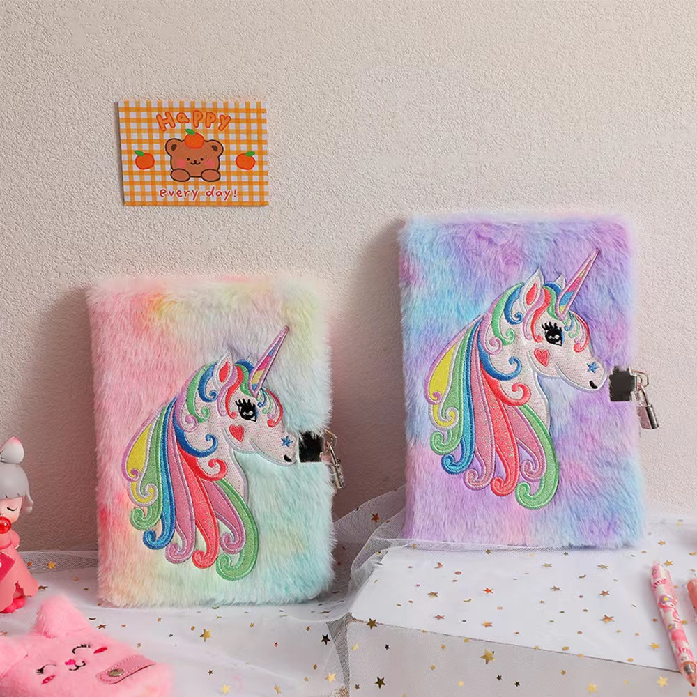 

A5 notebook mewah kartun unicorn baru dengan kunci diary siswa belajar buku catatan transkrip buku besar hadiah ulang tahun