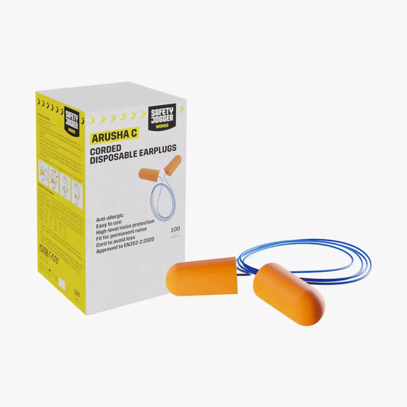 SAFETY JOGGER ARUSHAC DISPOSABLE EAR PLUG SNR 38 DB CORDED 100/BOX
