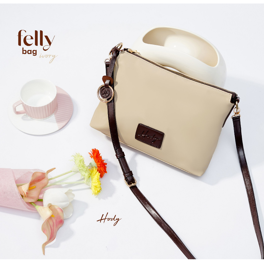 Tas Wanita Selempang Kekinian HODY Felly Bag Sling Bag Premium Waterproof Ivory Gading Putih Tulang