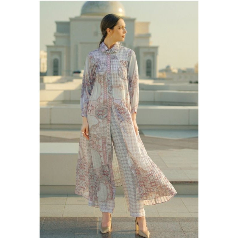 Festive Pleated shirt Dress Ivory benang jarum