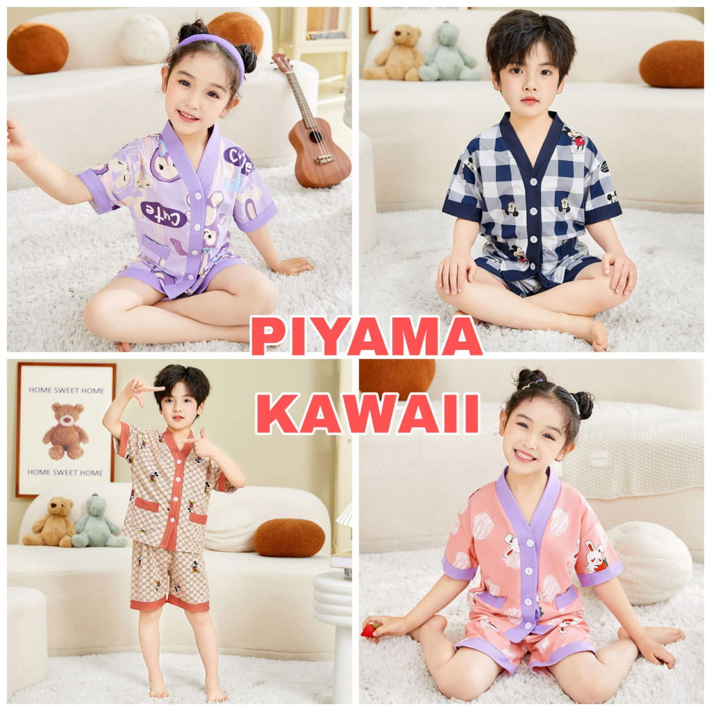 PIYAMA KAWAII BAJU TIDUR ANAK CEWEK COWOK FASHION KOREA IMPORT SETELAN SANTAI LUCU ADEM