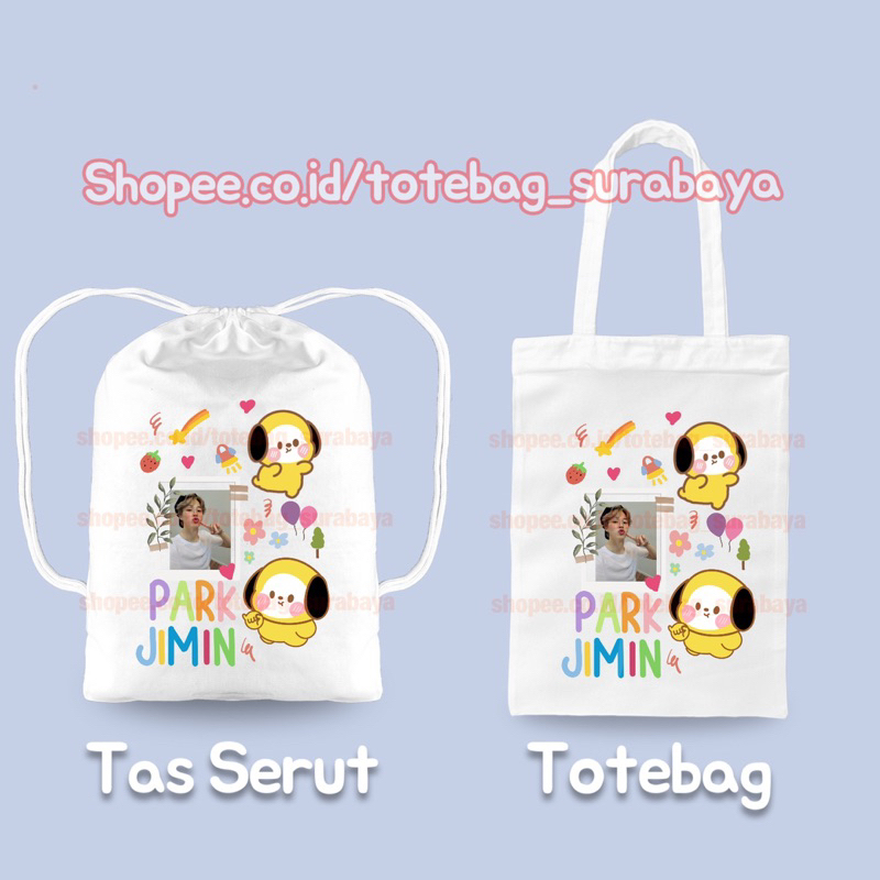 Tas Serut Kpop BTS String Bag Kanvas Totebag Tas Gendong Gambar Korea Tebal Premium Tote bag Lucu Korean Style Chibi Tas Kanvas Aesthetic Premium Tas Kekinian Totebag Cocok Sekolah kuliah Cute Cocok Pria Wanita