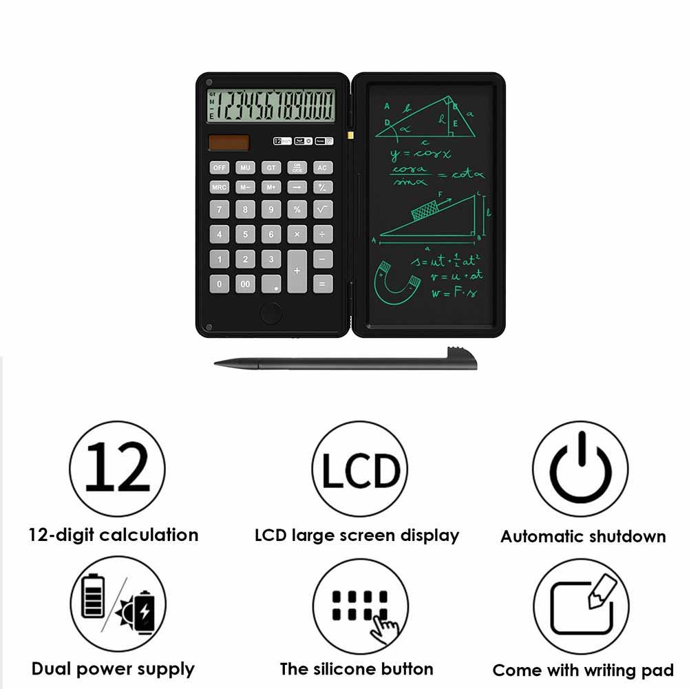 Kalkulator Papan Tulis 12 Digit LCD Portable Office Tools - RD12 - Black