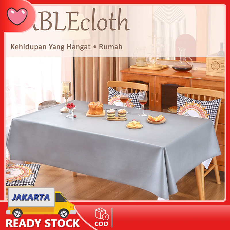 Taplak Meja Makan Warna Polos Premium Waterproof Anti Air Model Bohemian Alas Meja Makan 140*180/140*140cm PVC Table Cloth