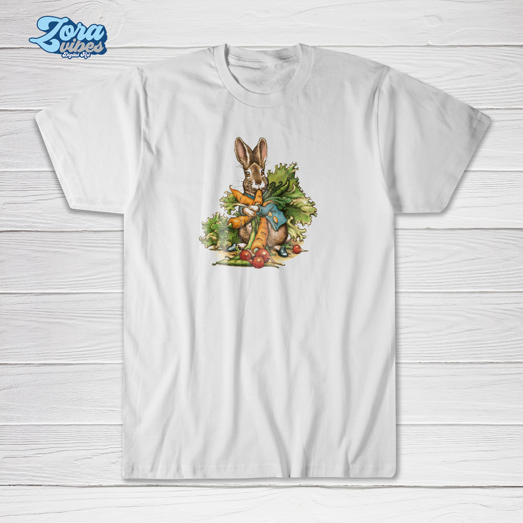 Baju Kaos T Shirt Anak Perempuan Katun Combed Motif Peter Rabbit